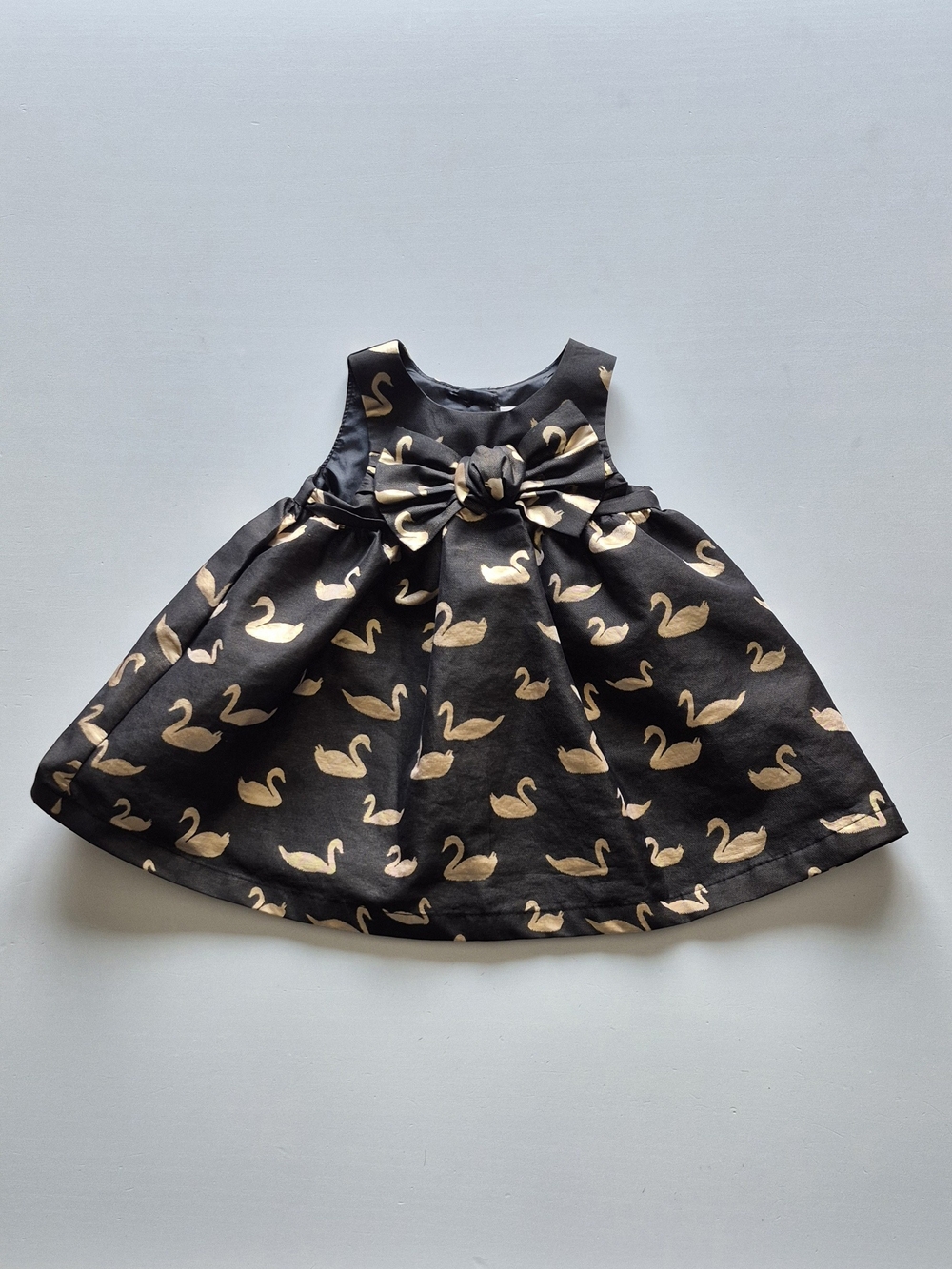 Black Cat & Jack Baby Dress with Gold Swan Print and Bow